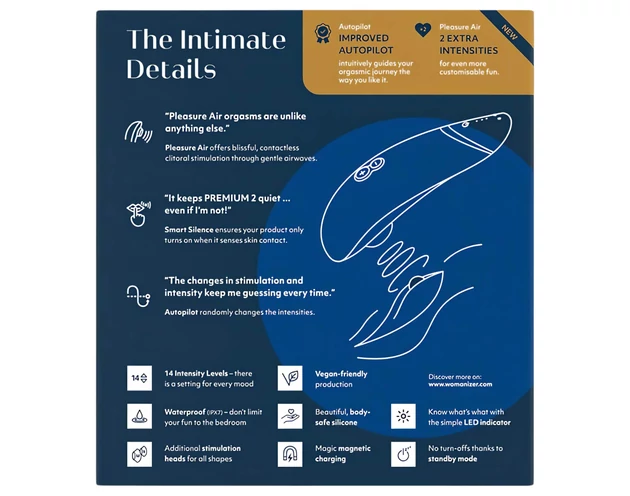 Womanizer Premium 2 - léghullámos csiklóizgató (kék)