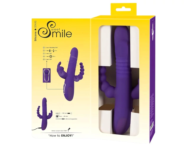 SMILE Triple - akkus, tripla karos, forgó-lökő vibrátor (lila)