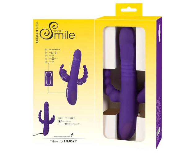 SMILE Triple - akkus, tripla karos, forgó-lökő vibrátor (lila)