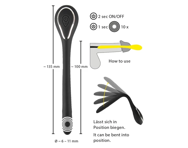 Penis Plug Dilator - akkus húgycső vibrátor (1,1cm) - fekete