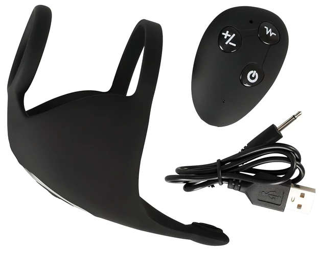 Rebel - akkus, péniszgyűrű és here vibrátor (fekete)