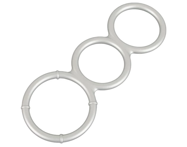 You2Toys - tripla szilikon pénisz- és heregyűrű (ezüst)