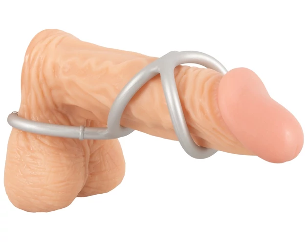 You2Toys - tripla szilikon pénisz- és heregyűrű (ezüst)