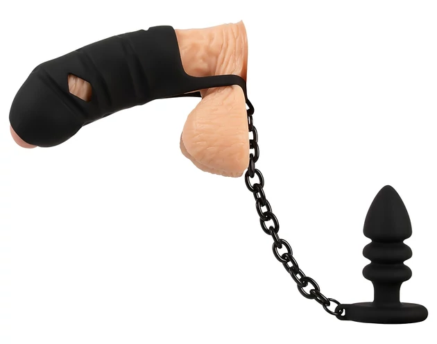 Black Velvets - szilikon pénisz ketrec anál pluggal (fekete)