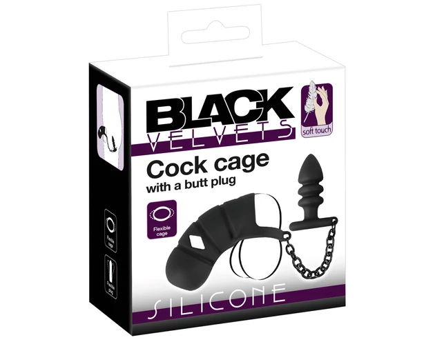 Black Velvet - szilikon pénisz ketrec anál pluggal (fekete)