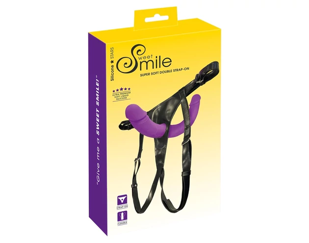 SMILE - felcsatolható dupla dildó alsóval (lila-fekete)
