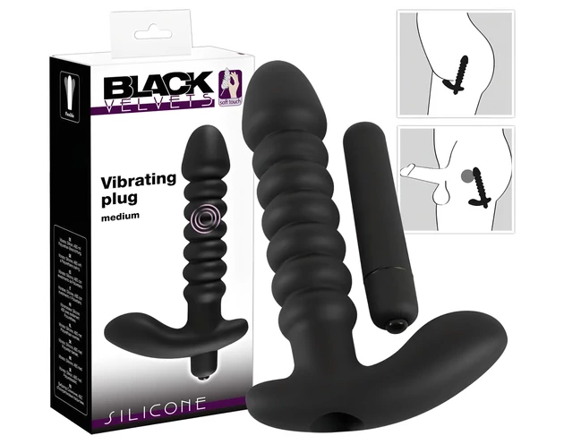 Black Velvets redős vibrátor - közepes (fekete)