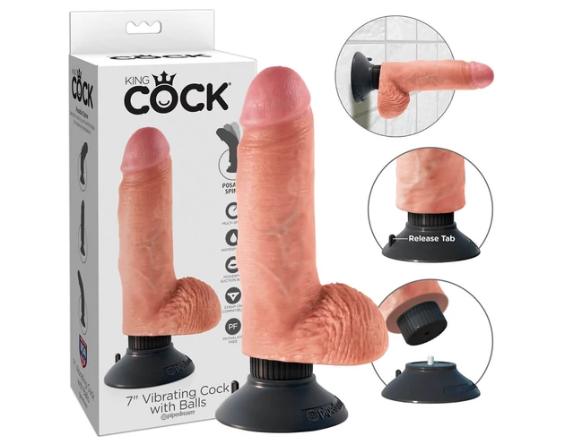 King Cock 7 tapadókorongos vibrátor (18 cm) - natúr