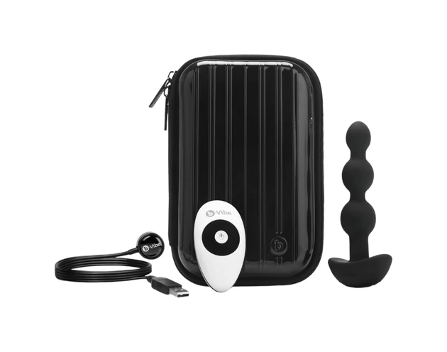 b-Vibe - tripla gyöngyös, akkus anál vibrátor (fekete)