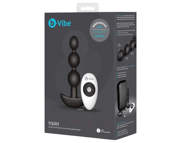 b-Vibe - tripla gyöngyös, akkus anál vibrátor (fekete)