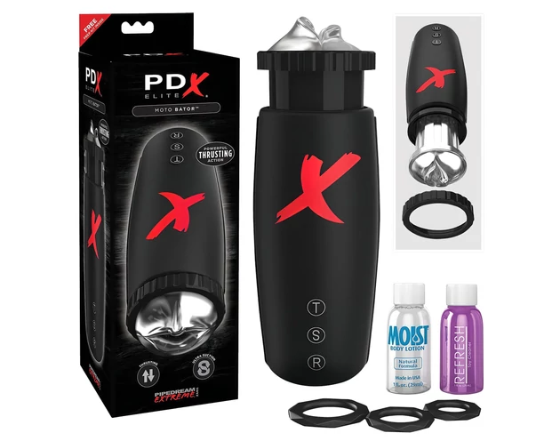 PDX Moto Bator - szívó, fel-le mozgó ajkak maszturbátor (fekete)