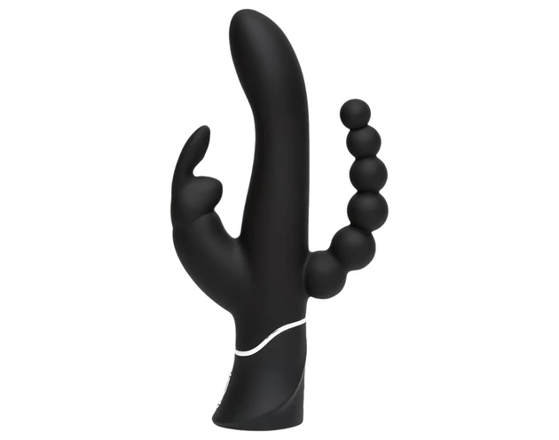 Happyrabbit Triple - akkus csikló-és análkaros vibrátor (fekete)