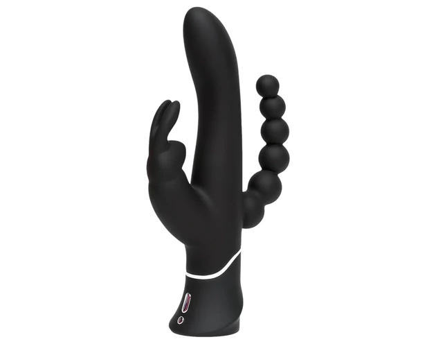 Happyrabbit Triple - akkus csikló-és análkaros vibrátor (fekete)