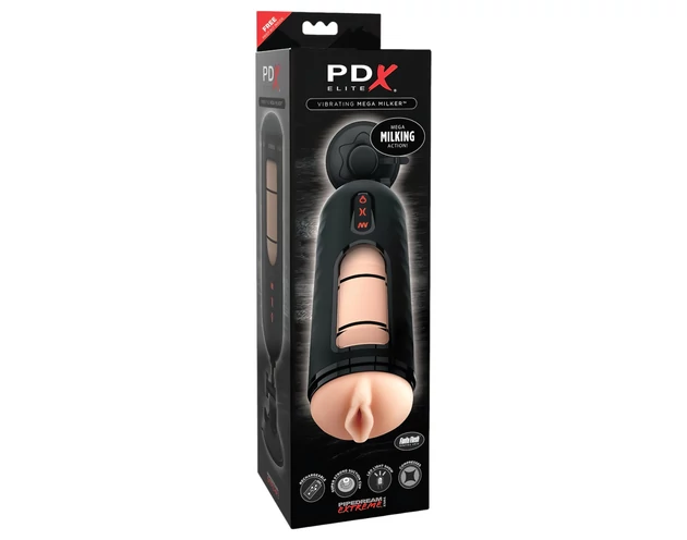 PDX Elite Mega Milker - vibráló, péniszfejő műpunci (fekete)