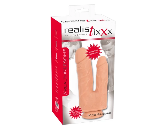 realistixxx Threesome - akkus, élethű dupla forgó vibrátor (22cm)