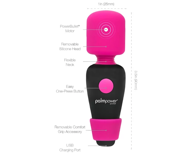 PalmPower Pocket Wand - mini masszírozó vibrátor (pink-fekete)