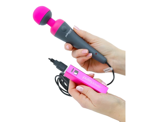 PalmPower Wand - masszírozó vibrátor powerbankkal (pink-szürke)