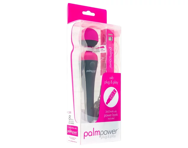PalmPower Wand - masszírozó vibrátor powerbankkal (pink-szürke)