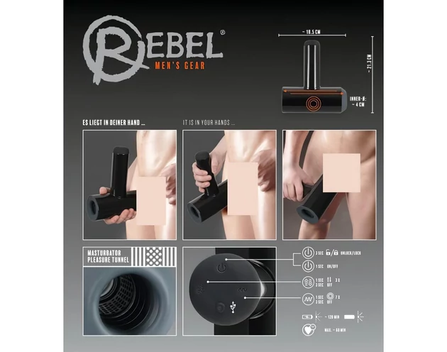 Rebel - akkus, fel-le mozgó, vibráló maszturbátor (fekete)