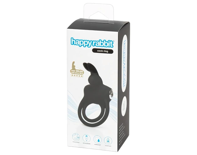 Happyrabbit Cock - vízálló, akkus pénisz- és heregyűrű (fekete)