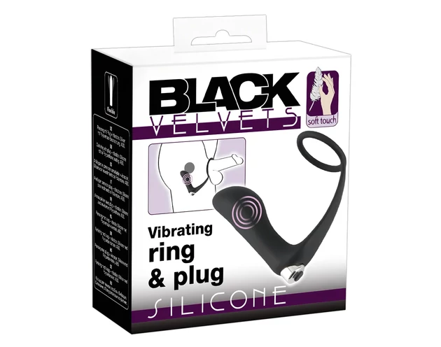 Black Velvet - anál vibrátor péniszgyűrűvel (fekete)