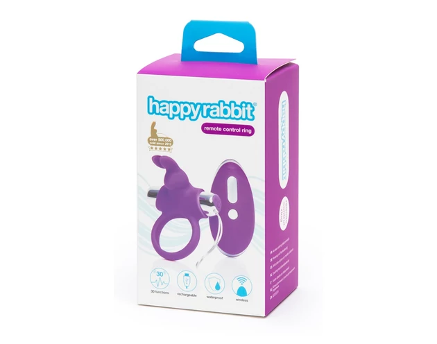 Happyrabbit - akkus, rádiós péniszgyűrű (lila-ezüst)