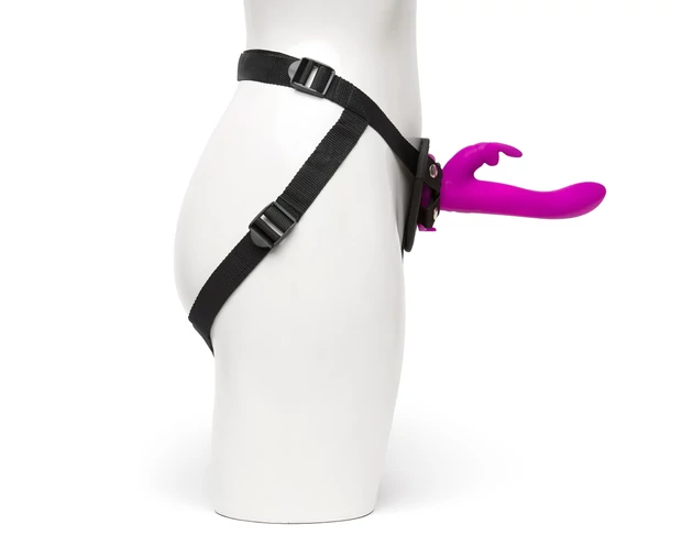 Happyrabbit Strap-On - nyuszis felcsatolható vibrátor (lila)