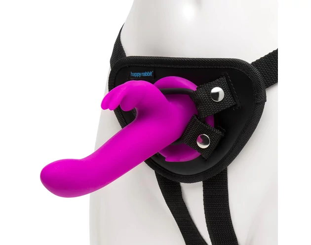 Happyrabbit Strap-On - nyuszis felcsatolható vibrátor (lila)