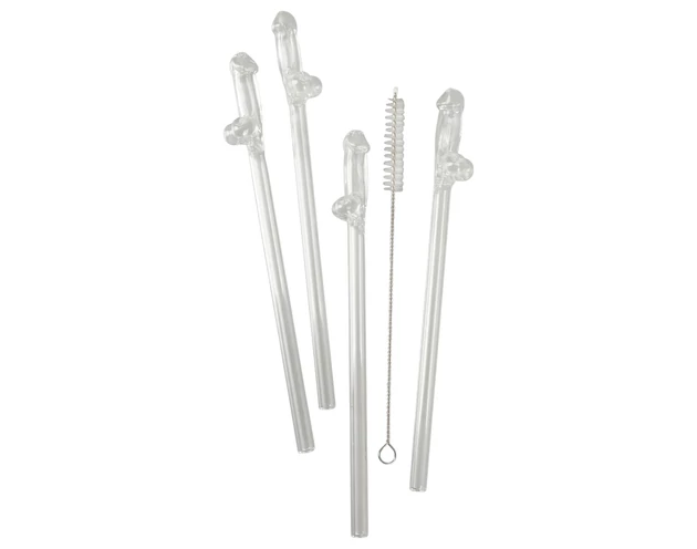 Straw Willy - péniszes üveg szívószál - átlátszó (4db)