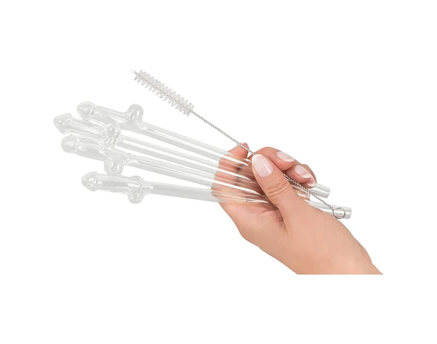 Straw Willy - péniszes üveg szívószál - átlátszó (4db)