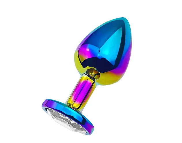 Sunfo - fém anál plug fehér kővel (szivárvány)