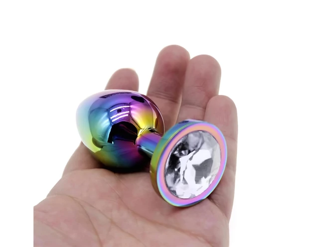 Sunfo - fém anál plug fehér kővel (szivárvány)