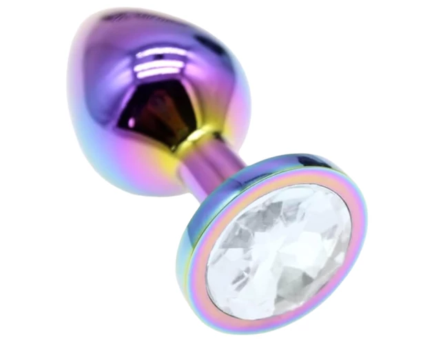 Sunfo - fém anál plug fehér kővel (szivárvány)