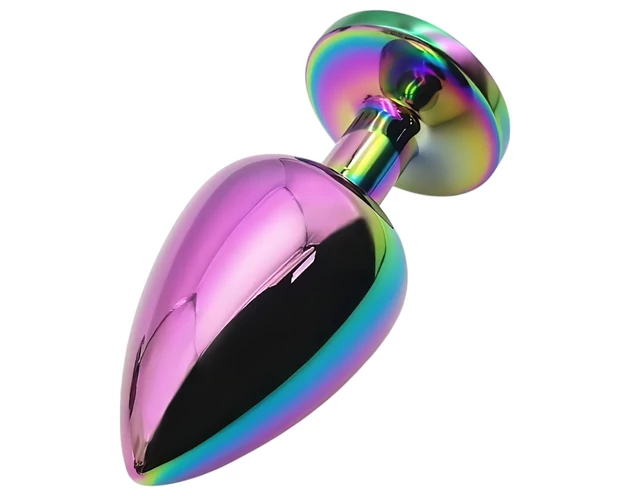 Sunfo - fém anál plug fehér kővel (szivárvány)