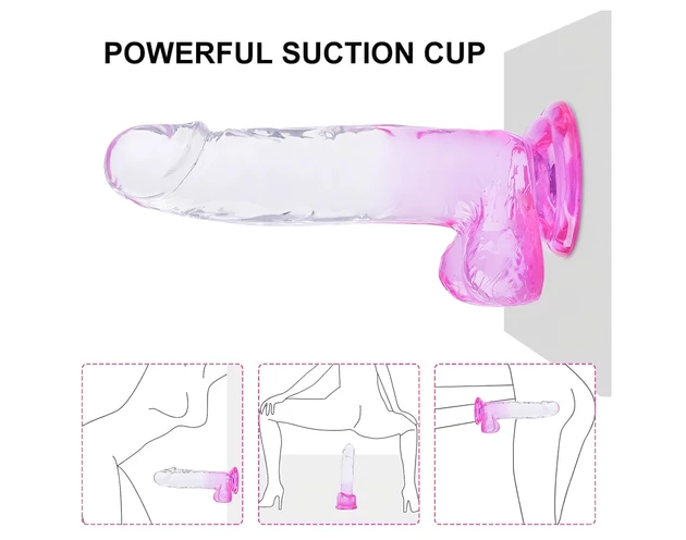 Sunfo - tapadókorongos, herés dildó - 22cm (átlátszó-lila)