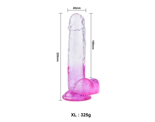 Sunfo - tapadókorongos, herés dildó - 22cm (átlátszó-lila)