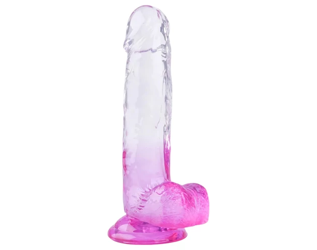 Sunfo - tapadókorongos, herés dildó - 22cm (átlátszó-lila)