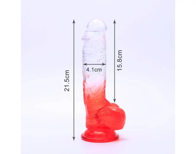 Sunfo - tapadókorongos, herés dildó - 21cm (átlátszó-piros)
