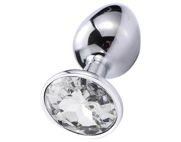 Sunfo - fém anál plug fehér kővel (ezüst)