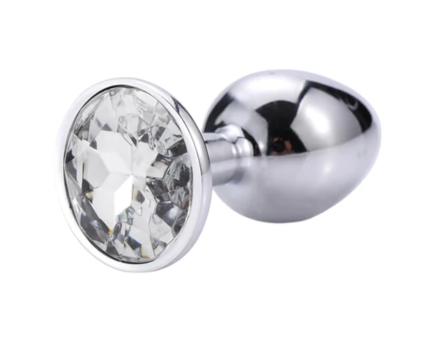 Sunfo - fém anál plug fehér kővel (ezüst)