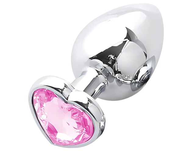 Sunfo - fém anál plug szív alakú kővel (ezüst-pink)