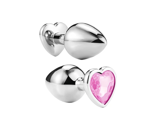 Sunfo - fém anál plug szív alakú kővel (ezüst-pink)