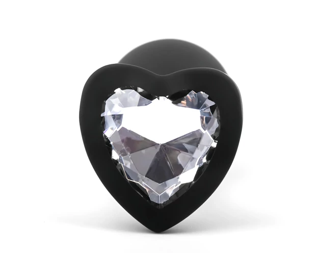 Sunfo - szilikon anál plug szív alakú kővel (fekete-fehér)