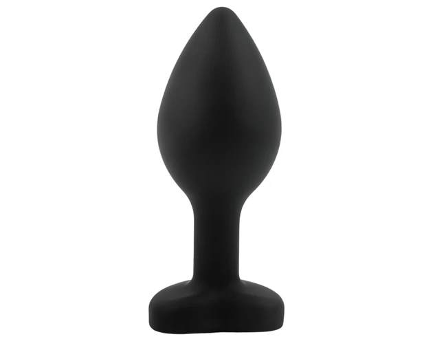 Sunfo - szilikon anál plug szív alakú kővel (fekete-fehér)