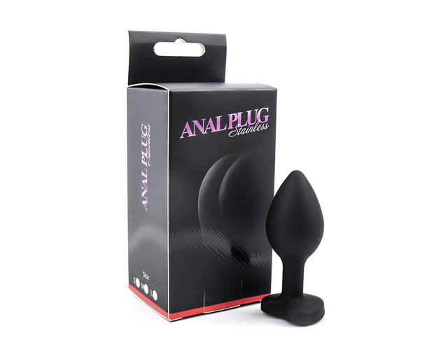 Sunfo - szilikon anál plug szív alakú kővel (fekete-fehér)