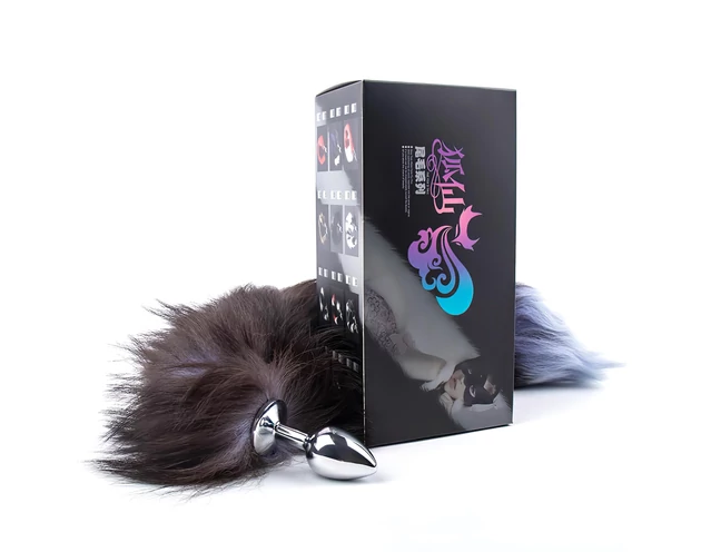 Sunfo - fém anál plug rókafarokkal (ezüst-fekete)