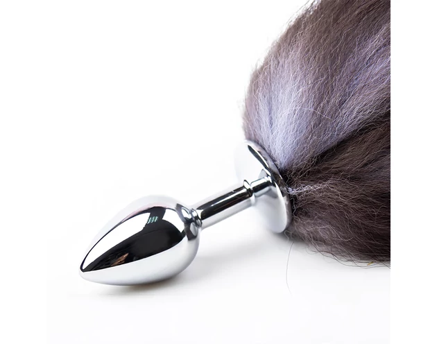 Sunfo - fém anál plug rókafarokkal (ezüst-fekete)