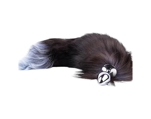 Sunfo - fém anál plug rókafarokkal (ezüst-fekete)