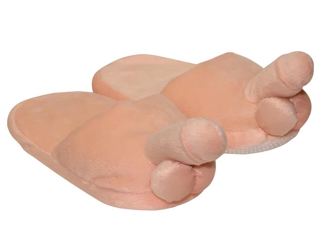 Plüss papucs natúr - pénisz formájú