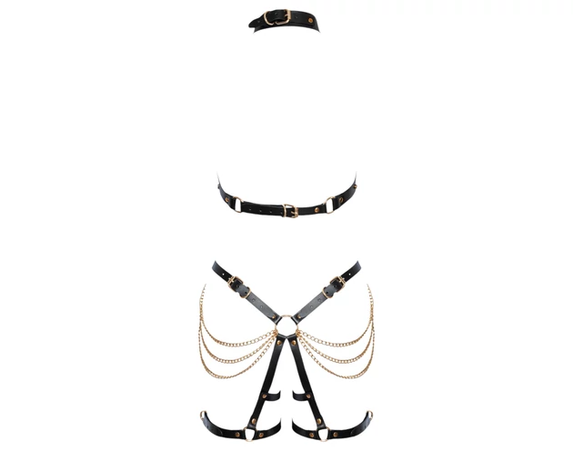 ZADO - 2 részes bőr hám szett (fekete-arany)